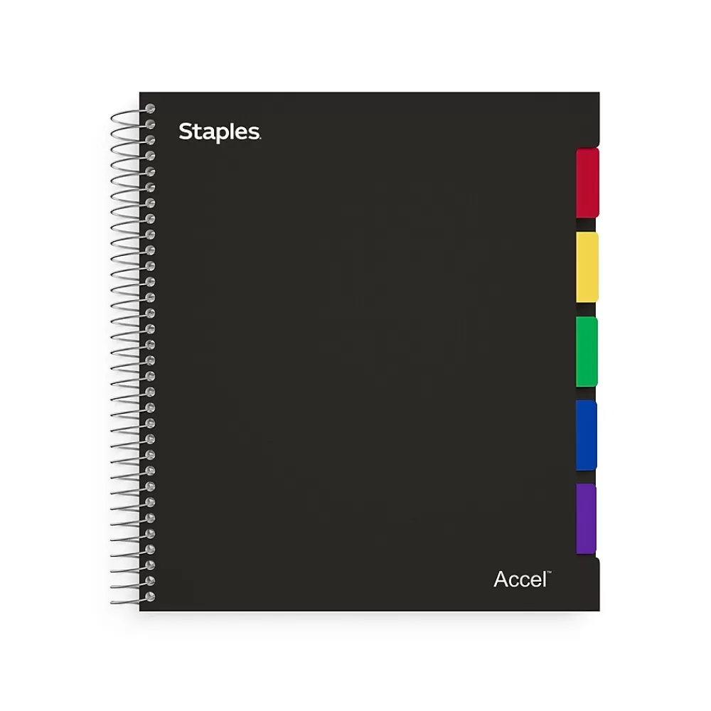 Staples Subject Notebooks<Premium 5-Subject Subject Notebook, 8.5" x 11", College Ruled, 150 Sheets, Black (ST24430D)