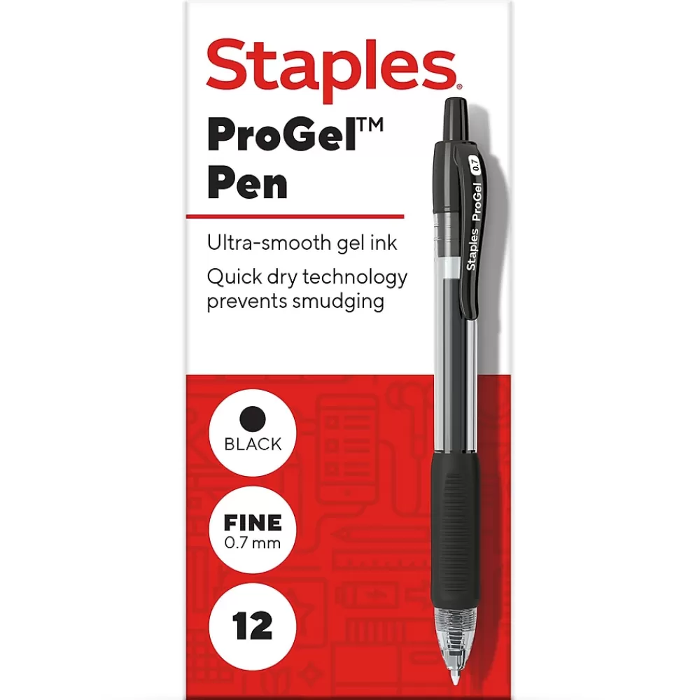 Staples Pens<ProGel™ Retractable Gel Pen, Fine Point, 0.7mm, Black Ink, Dozen (ST62095)