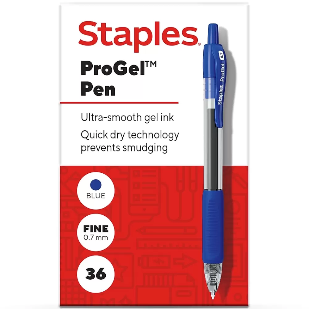 Staples Pens<ProGel™ Retractable Gel Pen, Fine Point, 0.7mm, Blue Ink, 36/Pack (ST62108)