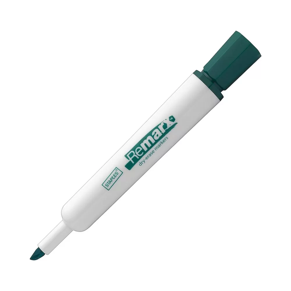 Staples Markers<Remarx Dry Erase Markers, Broad Point, Green, 12/Pack (18889)