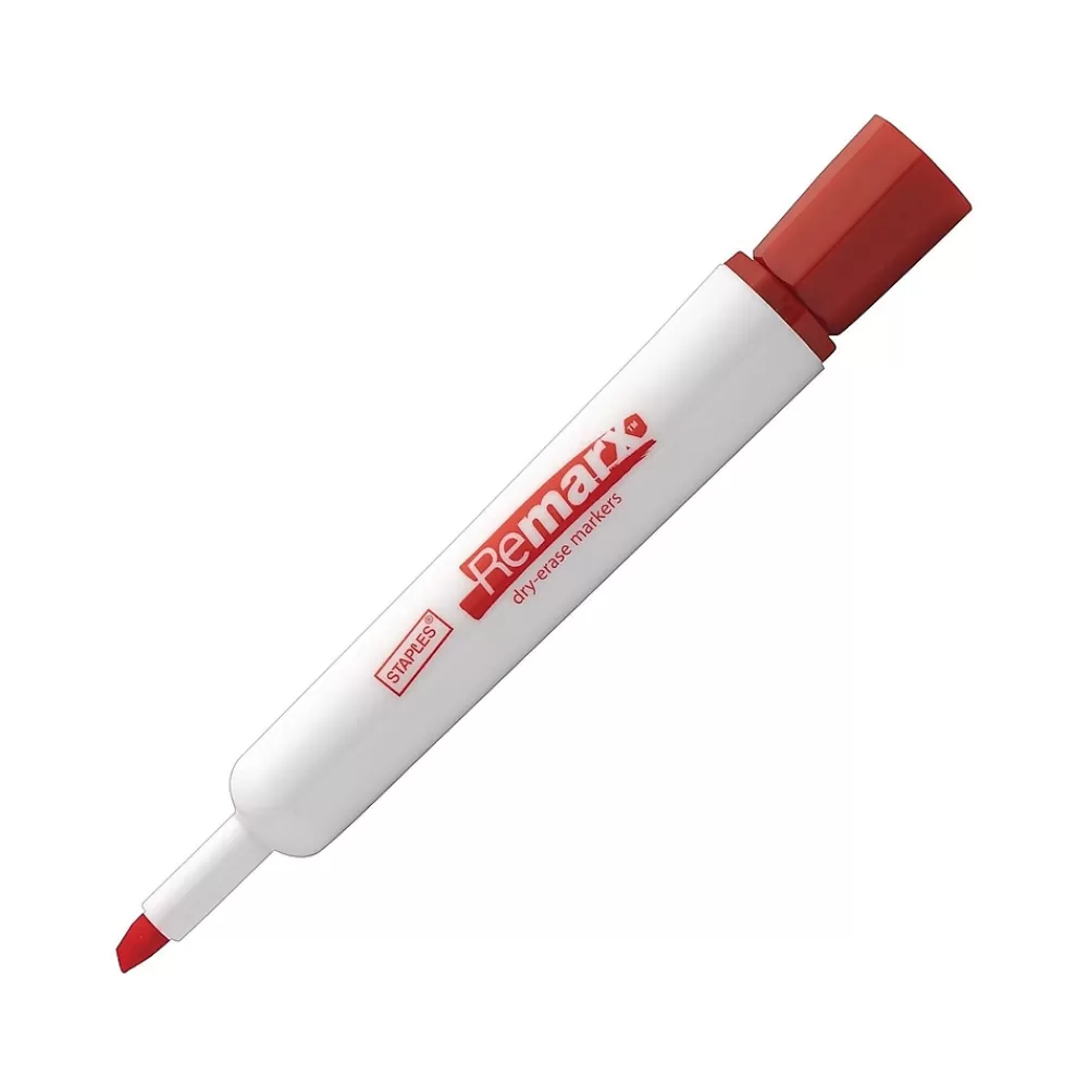 Staples Markers<Remarx Dry Erase Markers, Broad Point, Red, 12/Pack (18887)