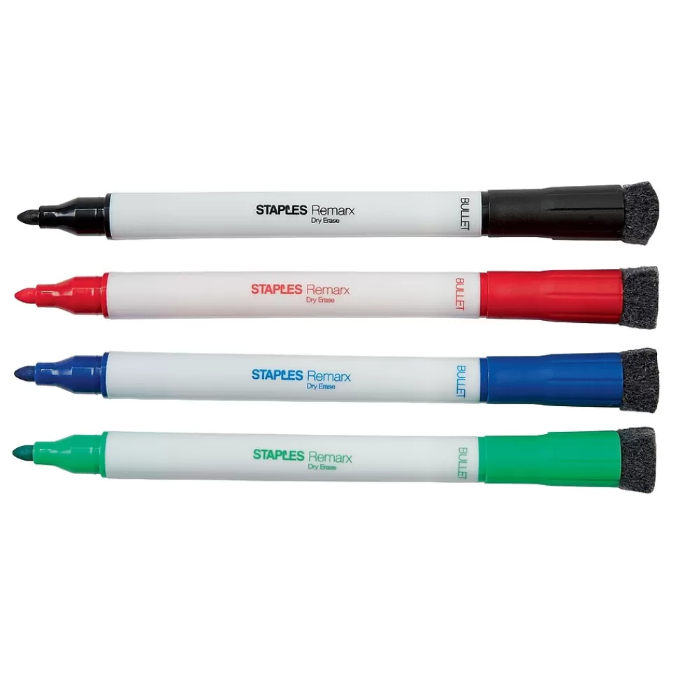 Staples Markers<Remarx Dry Erase Markers, Bullet Point, Assorted, 4/Pack (29329)
