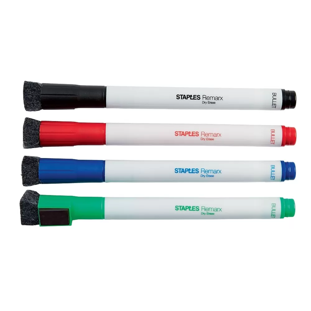 Staples Markers<Remarx Dry Erase Markers, Bullet Point, Assorted, 4/Pack (29329)