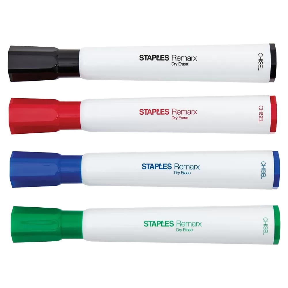Staples Markers<Remarx Dry Erase Markers, Chisel Point, Assorted, 4/Pack (29205)