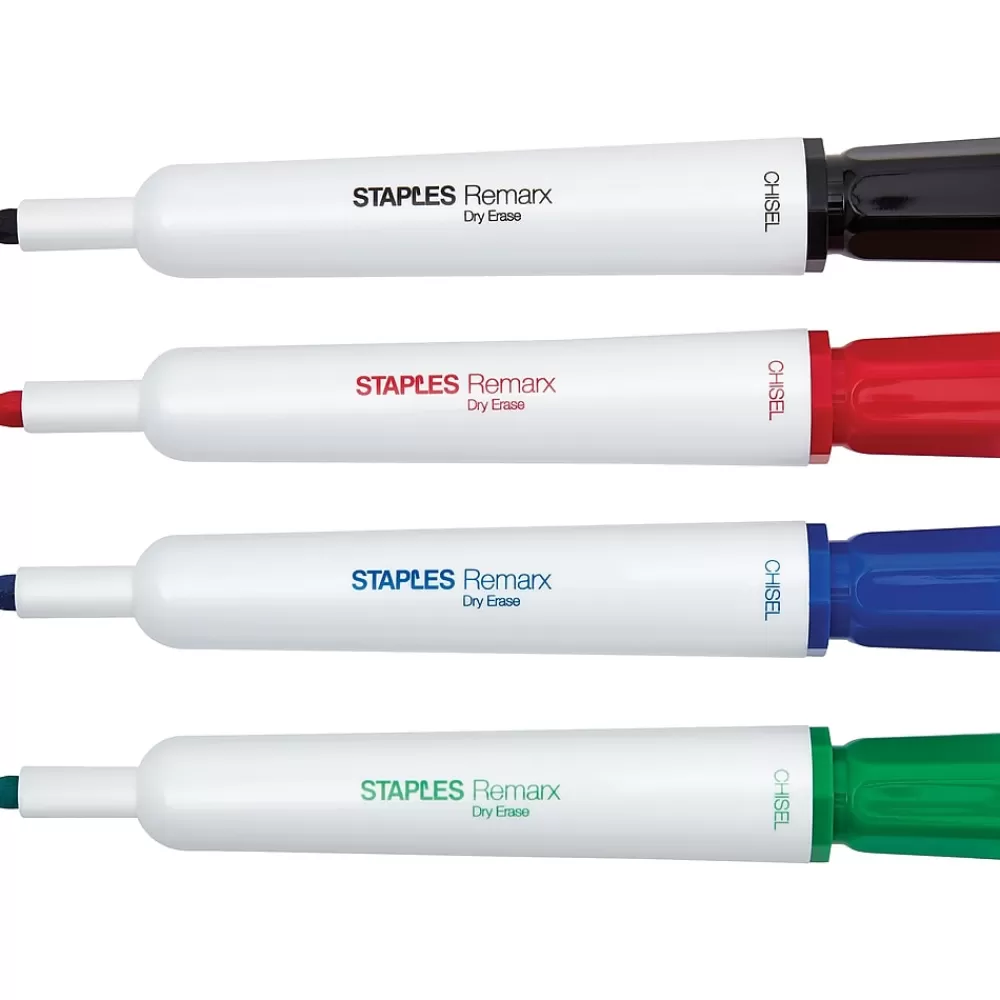 Staples Markers<Remarx Dry Erase Markers, Chisel Point, Assorted, 4/Pack (29205)