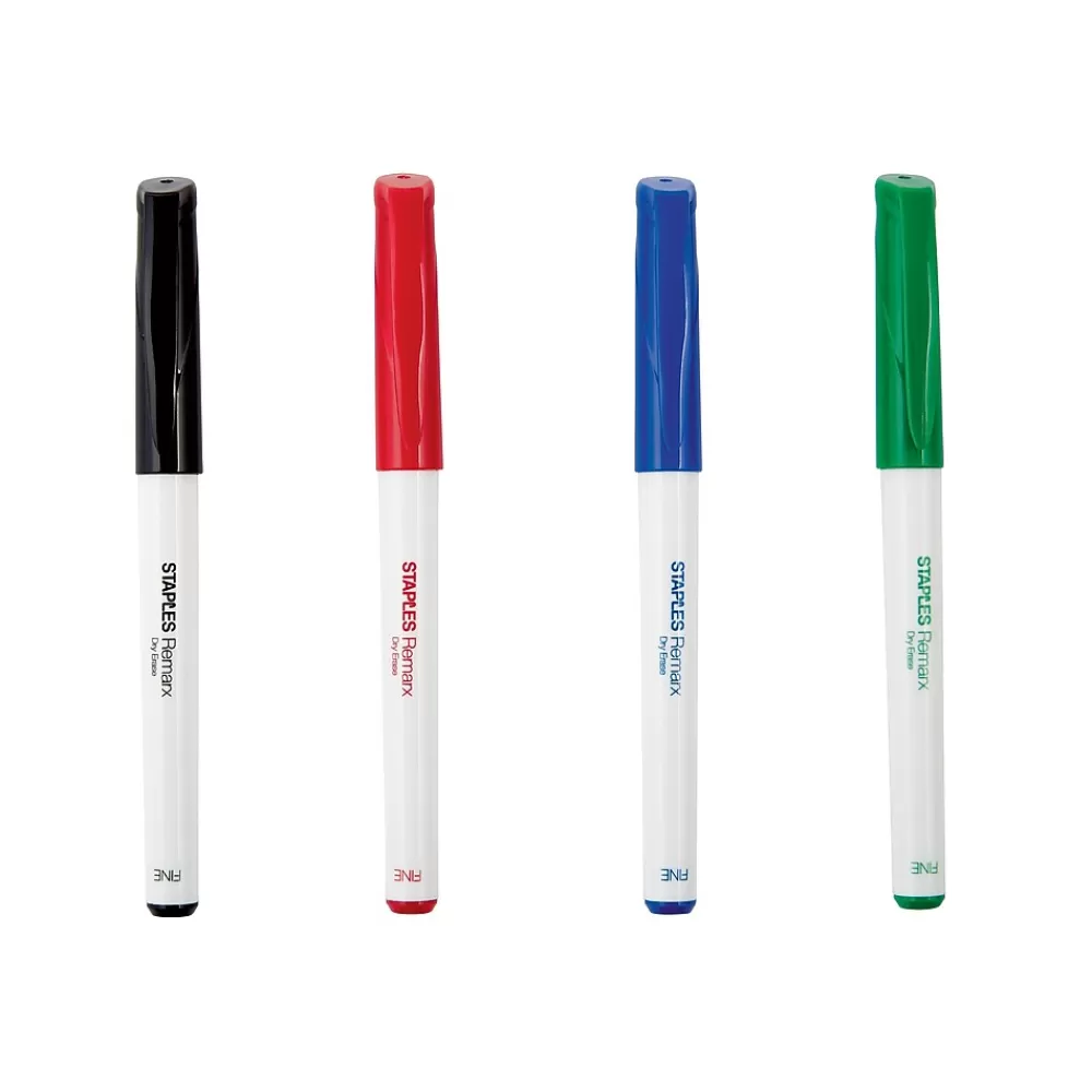 Staples Markers<Remarx Dry Erase Markers, Fine Point, Assorted, 4/Pack (29207)