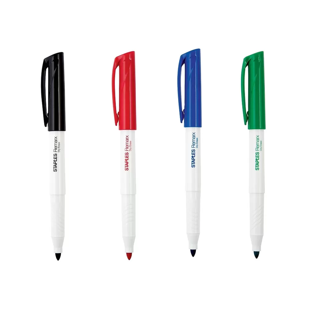 Staples Markers<Remarx Dry Erase Markers, Fine Point, Assorted, 4/Pack (29207)