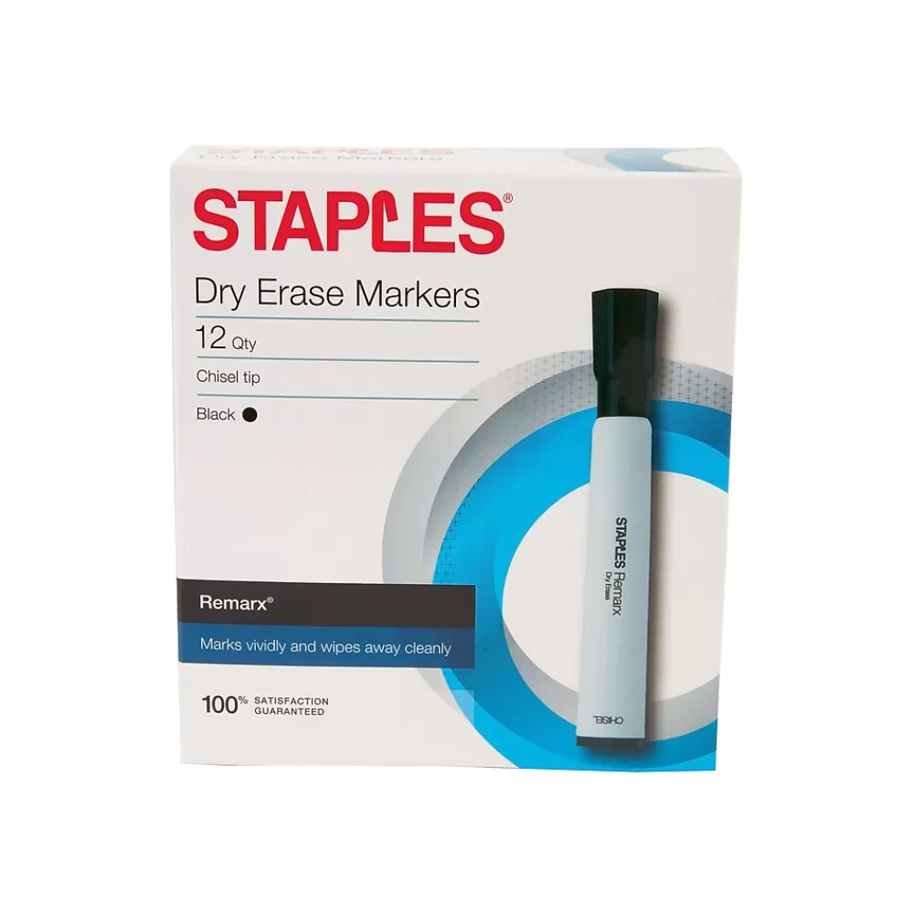 Staples Markers<Remarx Dry-Erase Markers, Chisel Tip, Black, 12/Pack (29211-CC)