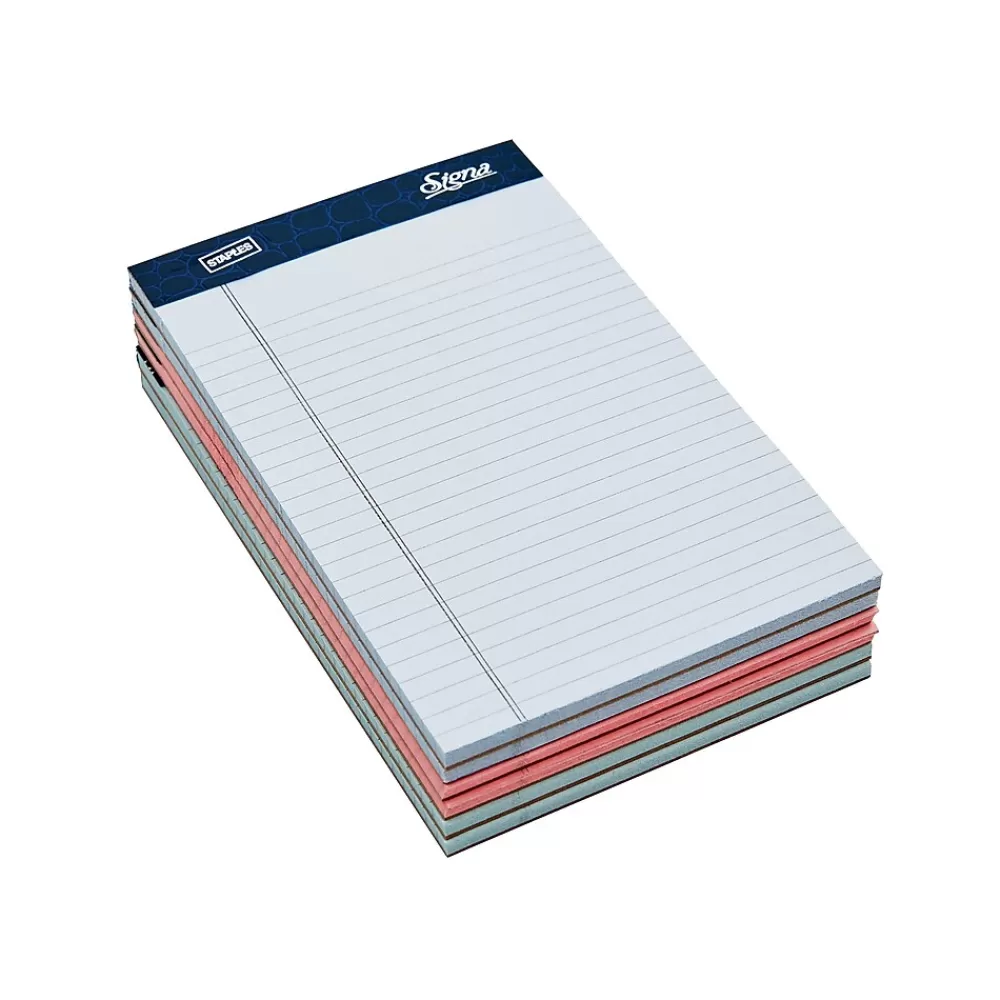 Staples Notepads<Signa Notepads, 5" x 8", Narrow, Assorted Pastel, 50 Sheets/Pad, 6 Pads/Pack (18139/18139STP)