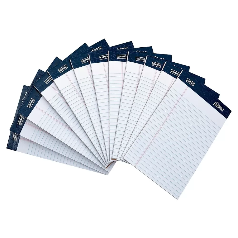 Staples Notepads<Signa Notepads, 5" x 8", Wide Ruled, White, 50 Sheets/Pad, 12 Pads/Pack (18128/18128STP)