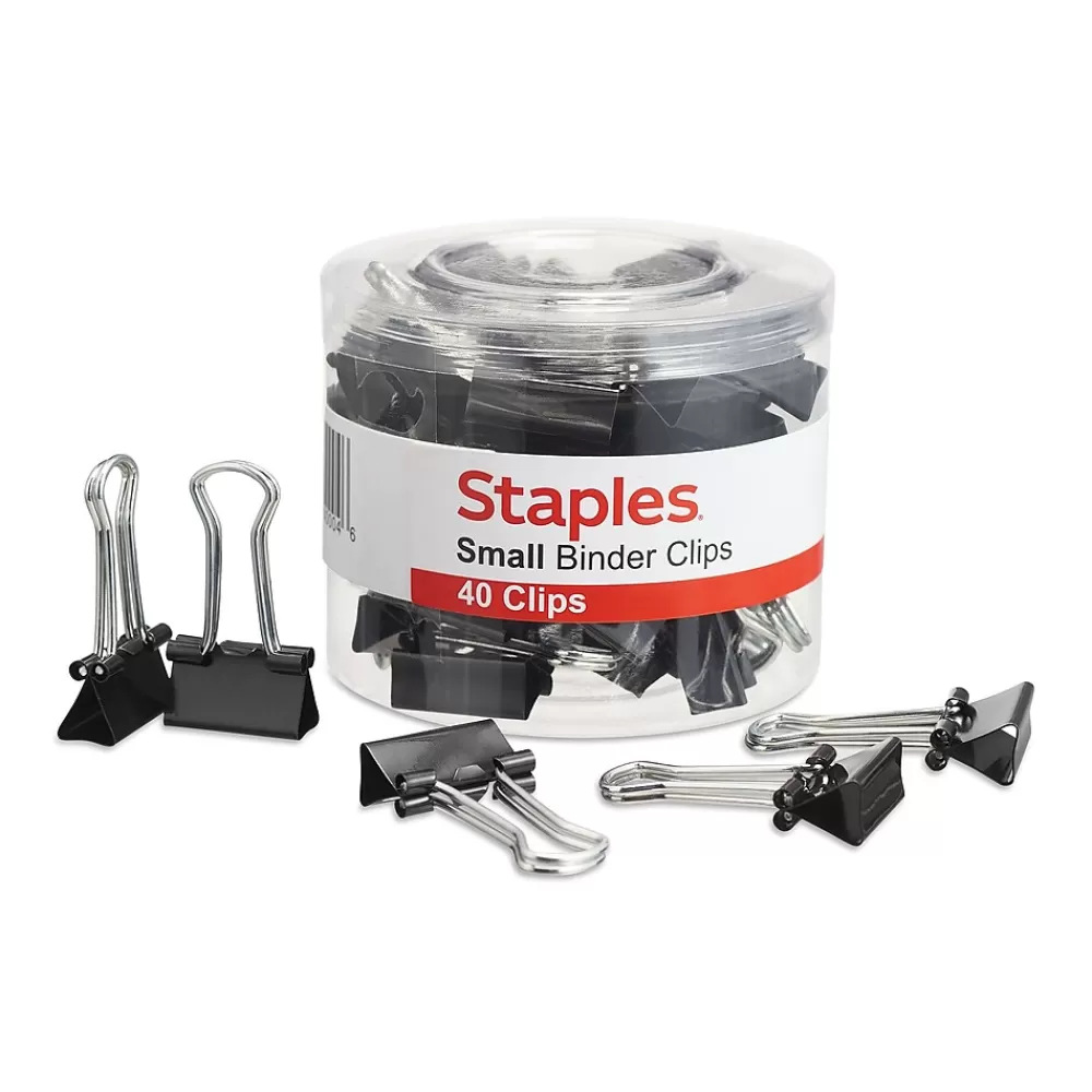 Staples Clips & Fasteners<Small Binder Clips, 0.38" Capacity, Black, 40 Clips/Pack (ST10667/10667)