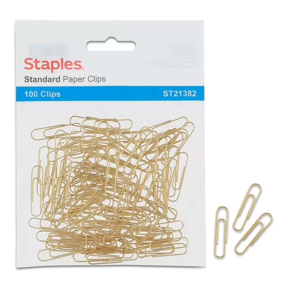 Staples Clips & Fasteners<Standard Paper Clips, Gold, 100/PK (21382)