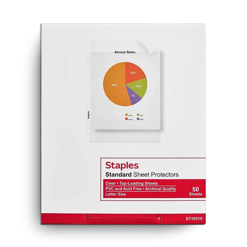 Staples Sheet Protectors<Standard Weight Sheet Protector, 8.5" x 11", Clear, 50/Box (10519-CC)