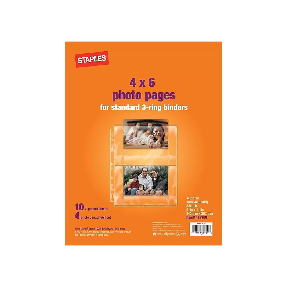 Staples Sheet Protectors<Standard Weight Sheet Protectors, 4" x 6", Clear, 10/Pack (15936-CC)