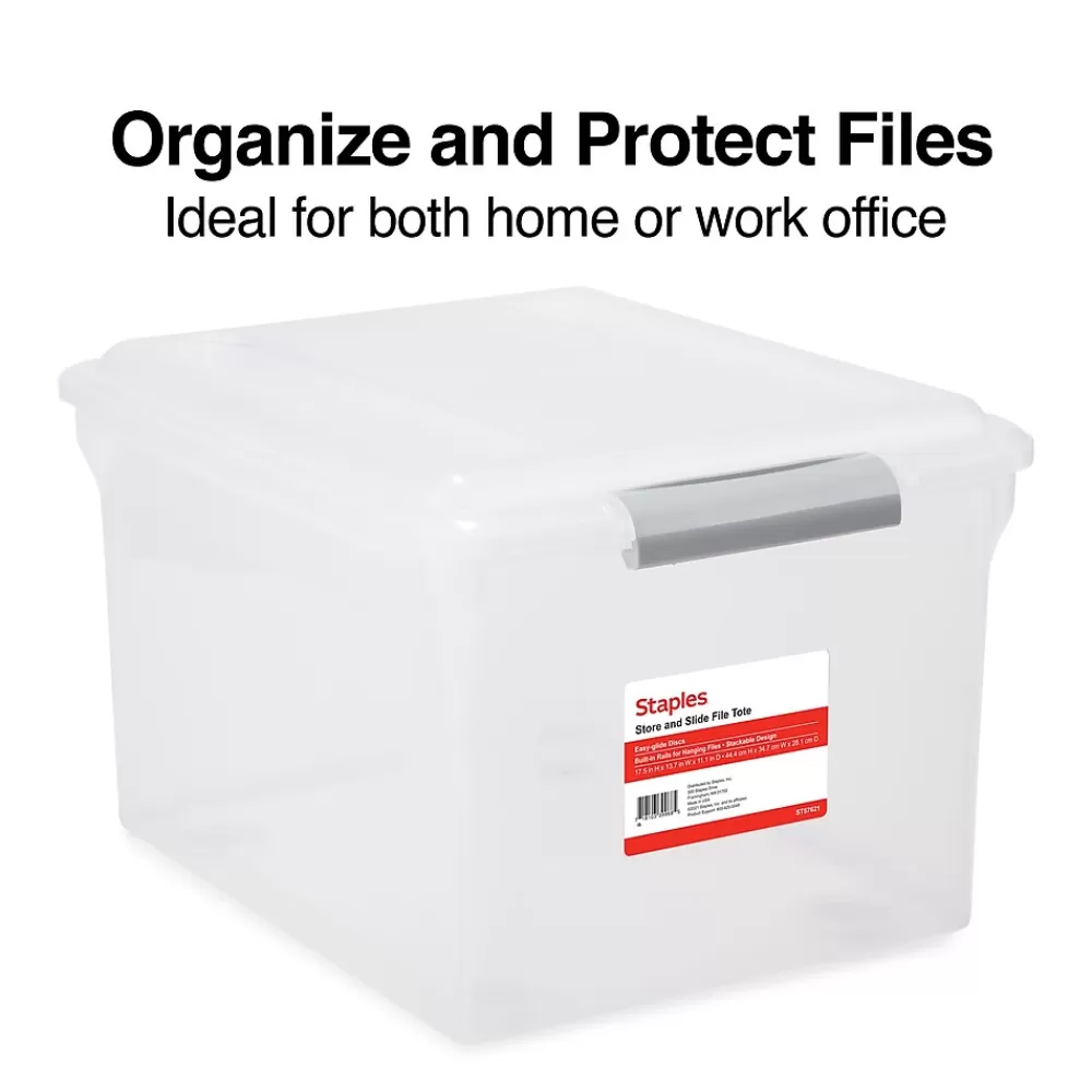 Staples File Storage<Store & Slide Plastic File Box Latching, Letter/Legal Size, Clear (140167/139997)