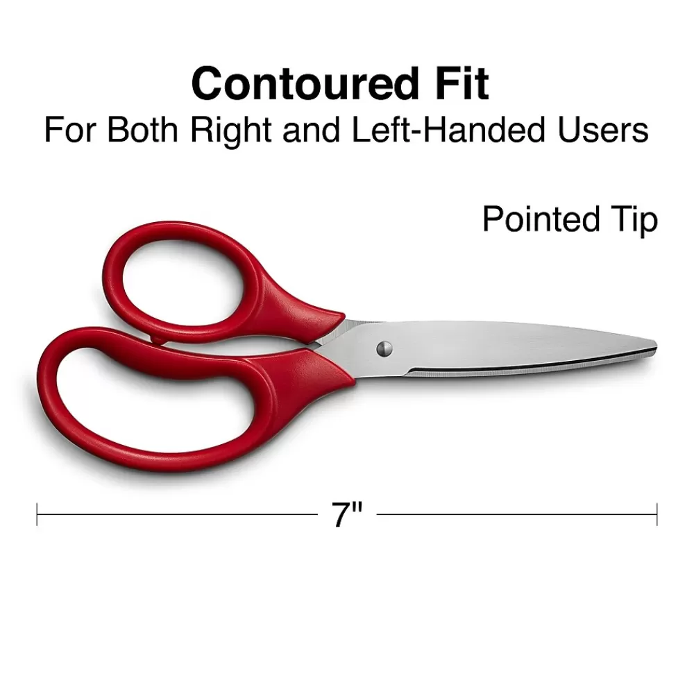 Staples Scissors<Student 7" Stainless Steel Scissors, Pointed Tip, Red (TR55049)