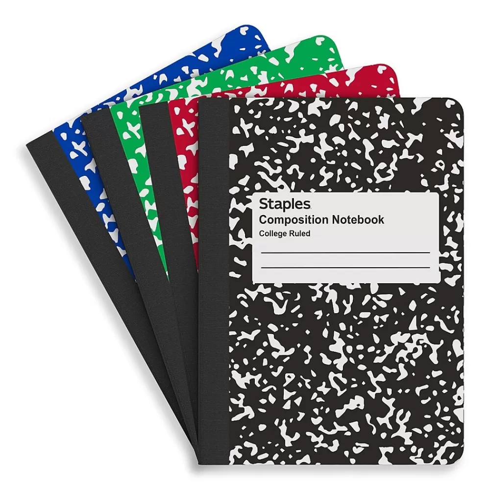 Staples Subject Notebooks<1-Subject Composition Notebooks, 3.25" x 4.5", College Ruled, 80 Sheets, Assorted Colors, 2/Pack (ST17501C)
