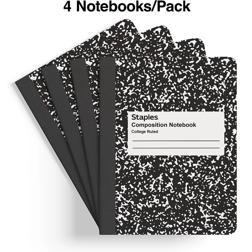 Staples Notebooks<1-Subject Composition Notebooks, 7.5" x 9.75", College Ruled, 100 Sheets, , 4/Pack (ST58371C)