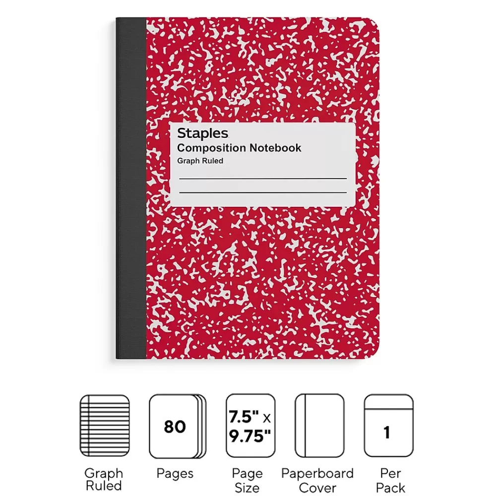 Staples Composition Notebooks<® 1-Subject Composition Notebooks, 7.5" x 9.75", Specialty Ruled, 100 Sheets, Green (11624-CC)