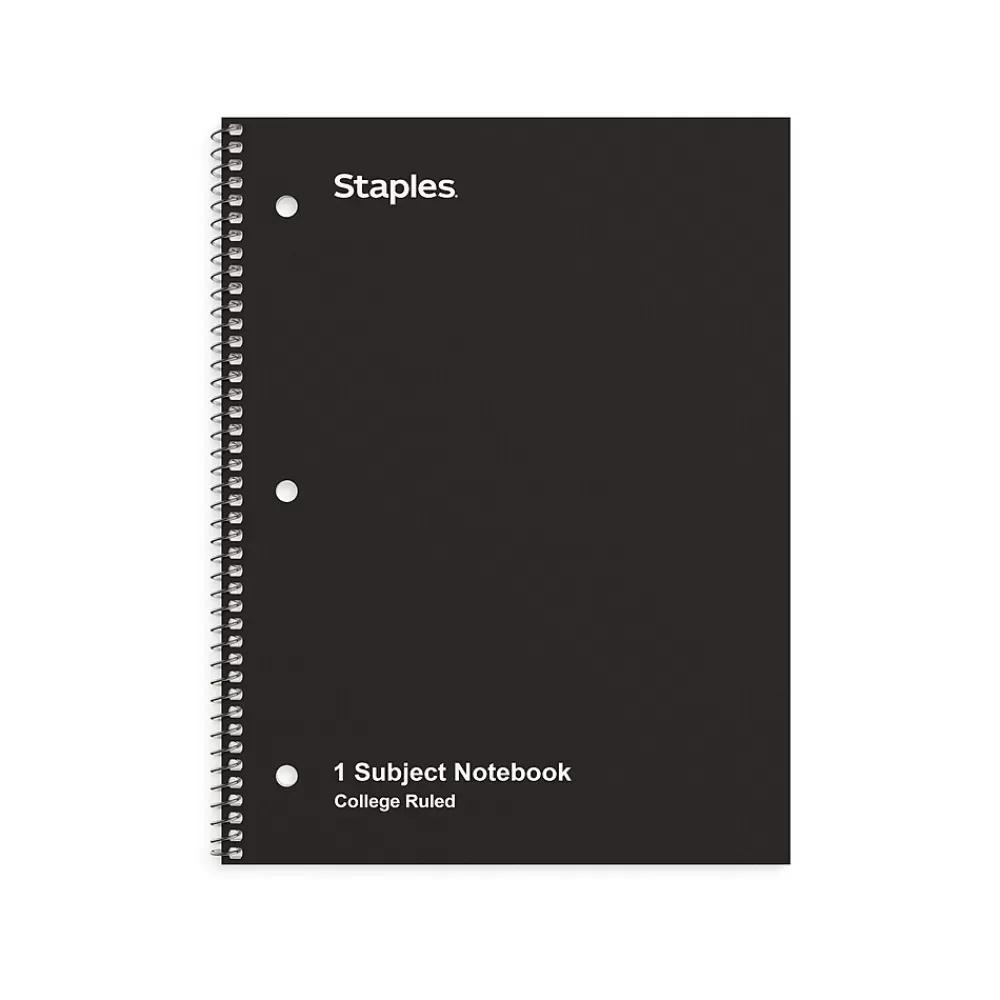 Staples Subject Notebooks<1-Subject Notebook, 8.5" x 10.5", College Ruled, 70 Sheets, Black, 3/Pack (ST58373)