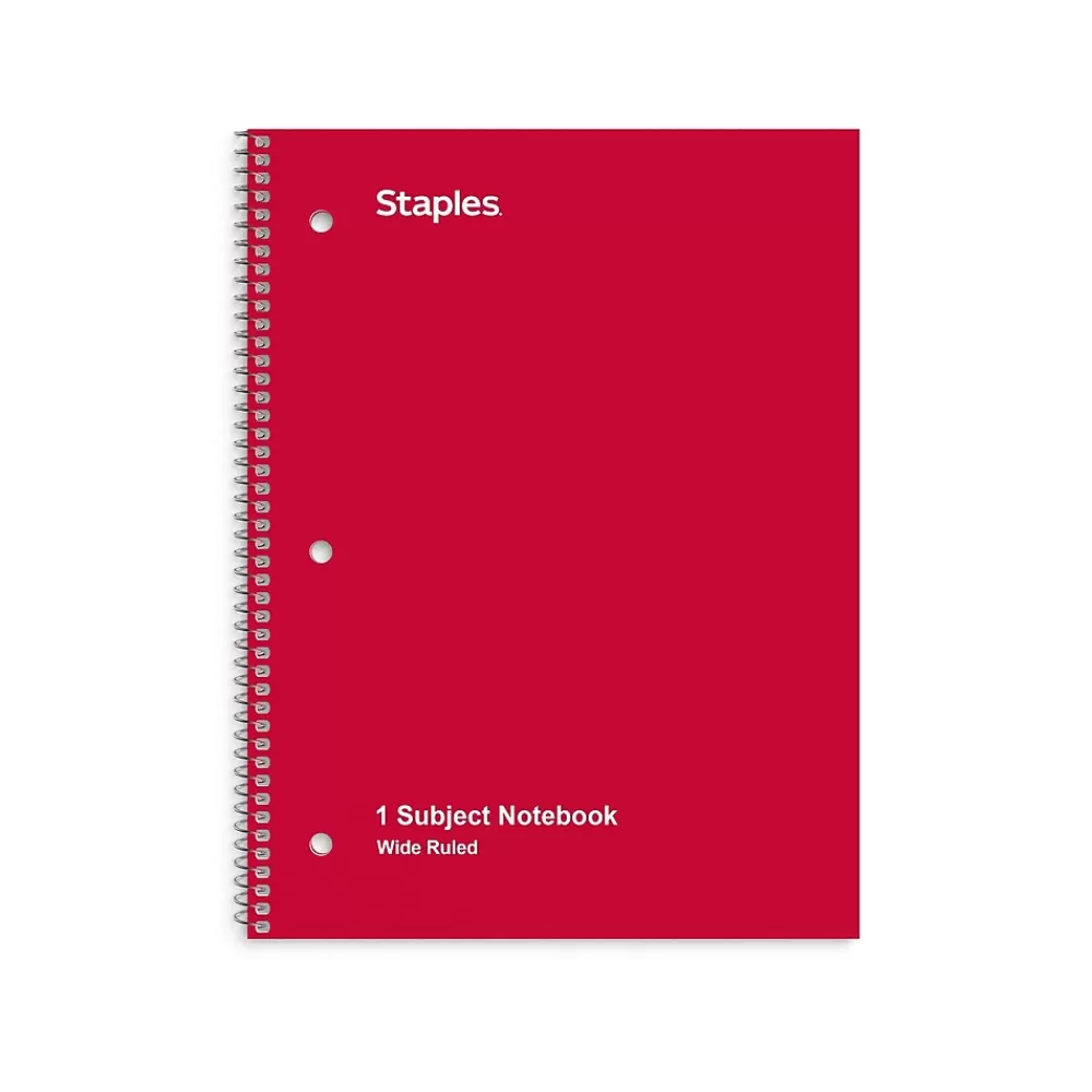 Staples Notebooks<1-Subject Notebook, 8" x 10.5", Wide Ruled, 70 Sheets, , 48 Notebooks/Carton (27497CT)
