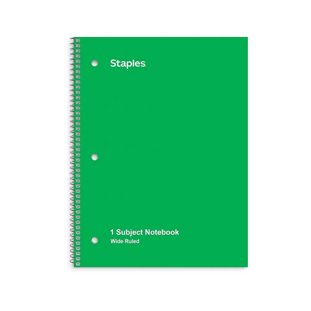 Staples Subject Notebooks<1-Subject Notebook, 8" x 10.5", Wide Ruled, 70 Sheets, (TR24006)