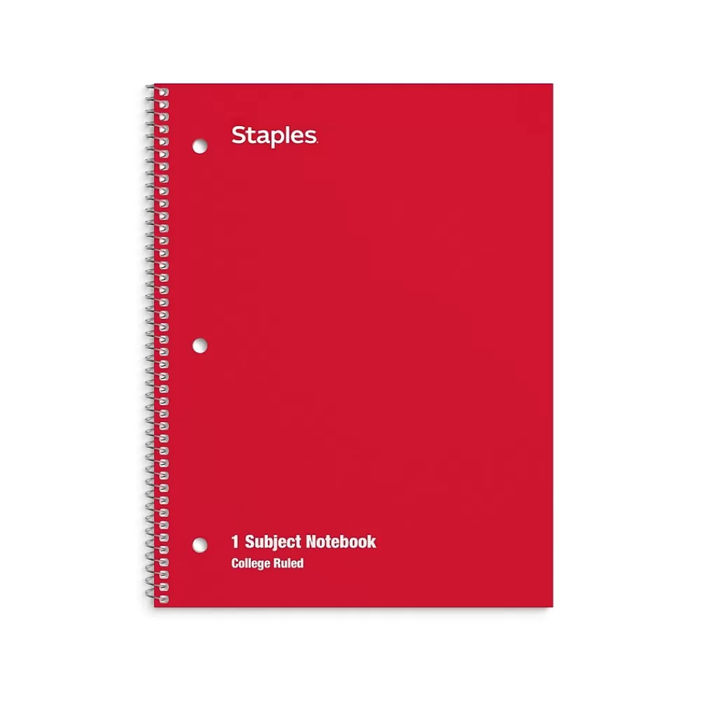 Staples Notebooks<1-Subject Notebooks, 8" x 10.5", College Ruled, 70 Sheets, Assorted Colors, 48/Pack (10871)