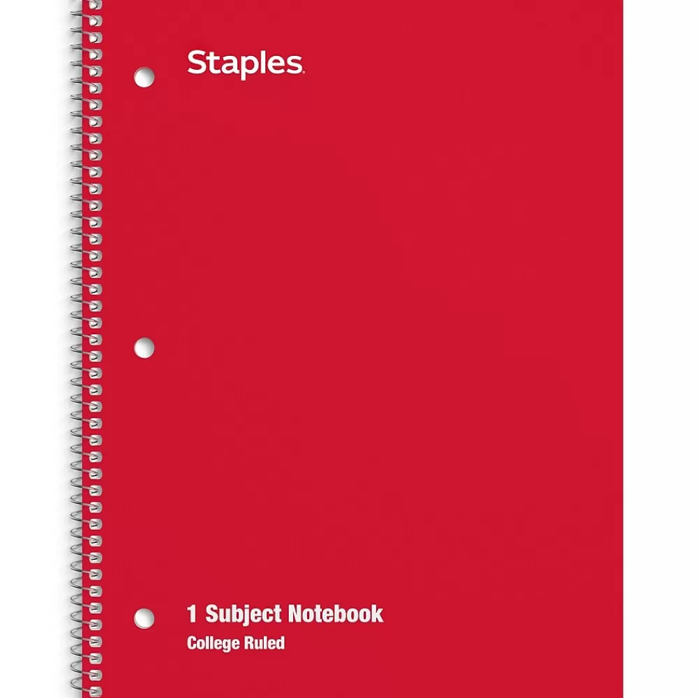 Staples Subject Notebooks<1-Subject Notebooks, 8" x 10.5", College Ruled, 70 Sheets, Assorted Colors (ST54891C)