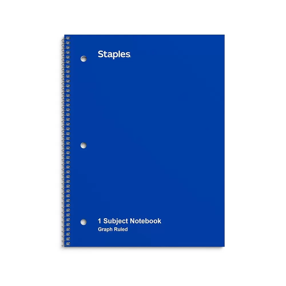 Staples Subject Notebooks<1-Subject Notebooks, 8" x 10.5", Graph Ruled, 70 Sheets, (ST23985C)