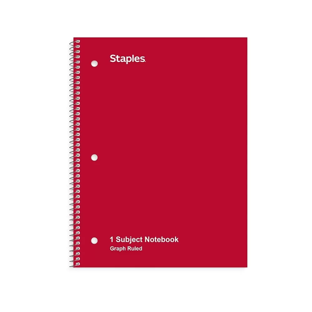 Staples Subject Notebooks<1-Subject Notebooks, 8" x 10.5", Graph Ruled, 70 Sheets, (ST23984C)