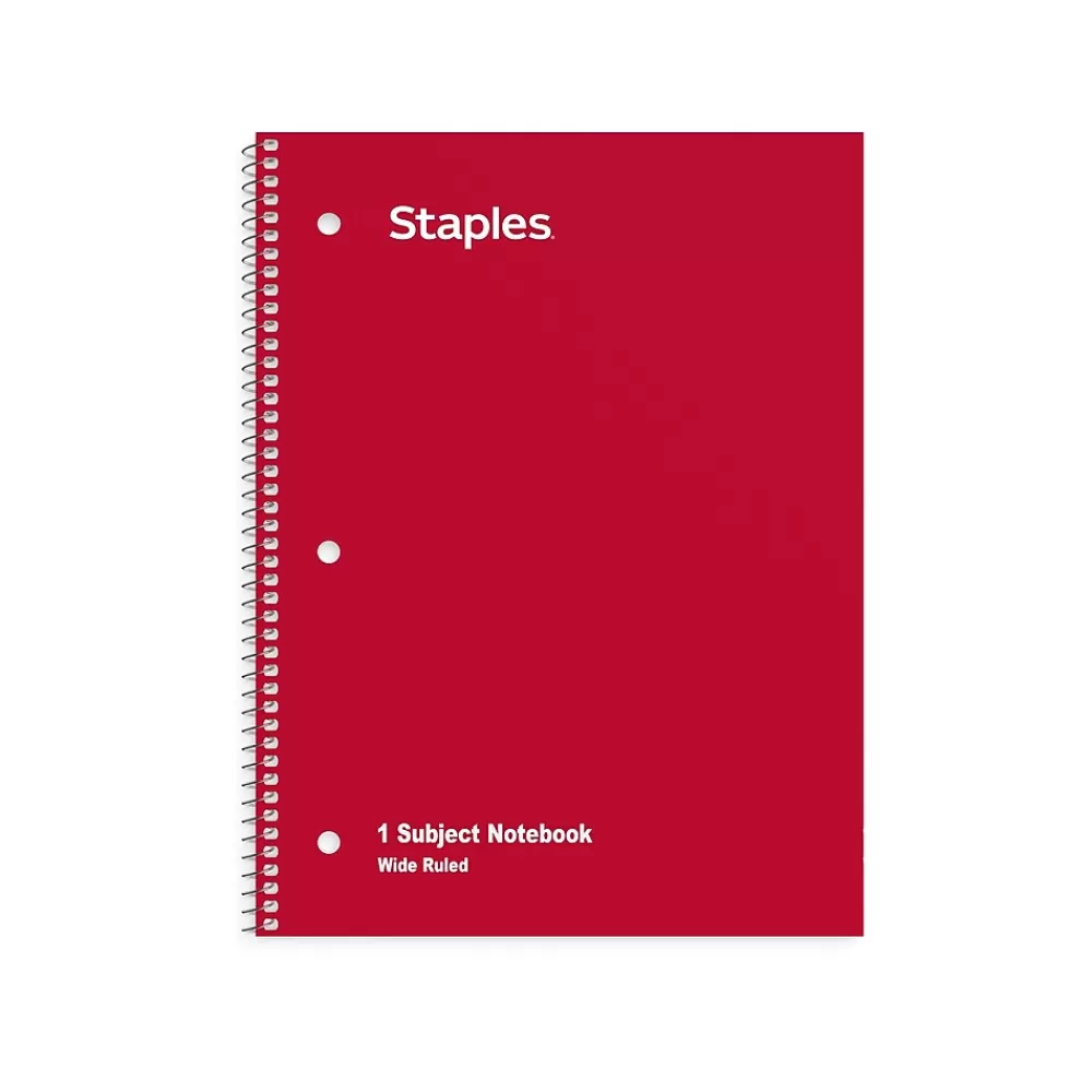 Staples Subject Notebooks<1-Subject Notebooks, 8" x 10.5", Wide Ruled, 70 Sheets, Assorted Colors, 72/Pack (TR11667CT)