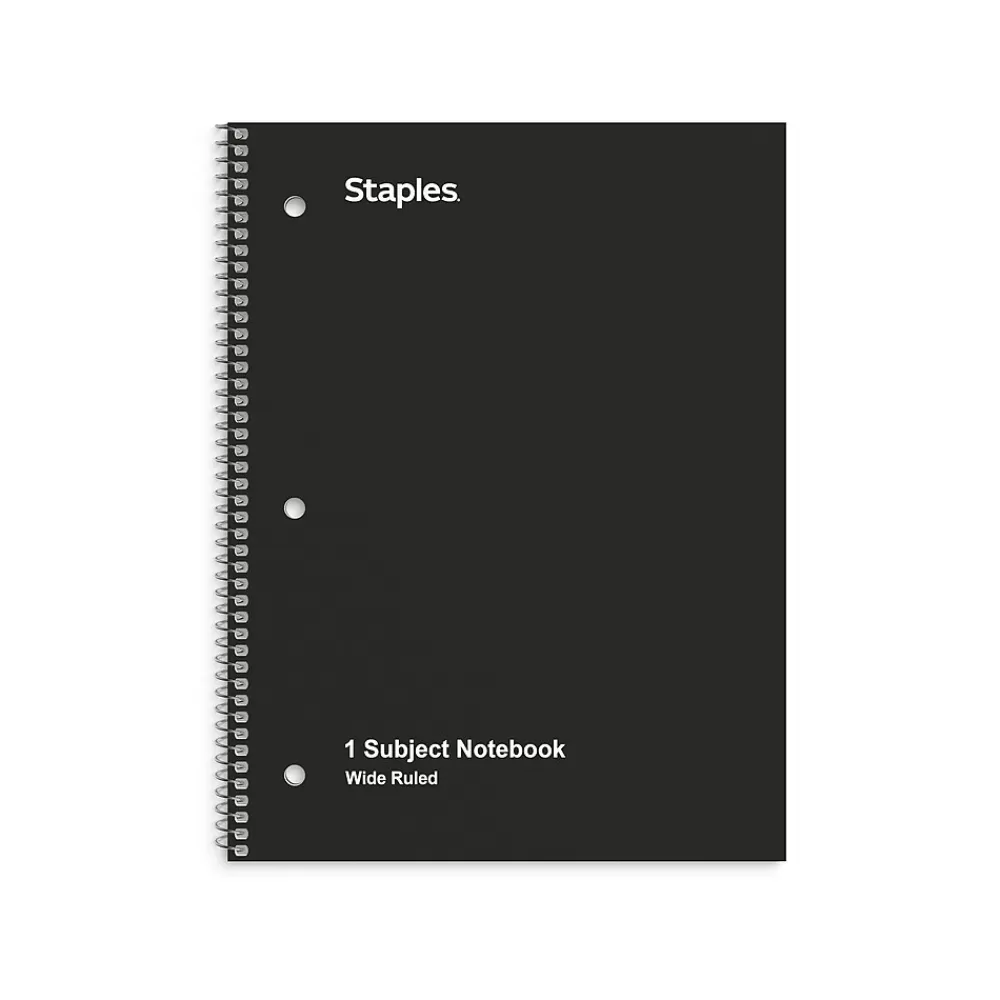 Staples Subject Notebooks<1-Subject Notebooks, 8" x 10.5", Wide Ruled, 70 Sheets, (ST24001C)