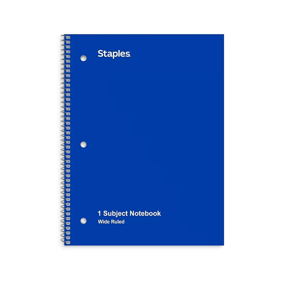 Staples Subject Notebooks<1-Subject Notebooks, 8" x 10.5", Wide Ruled, 70 Sheets, (ST24003C)