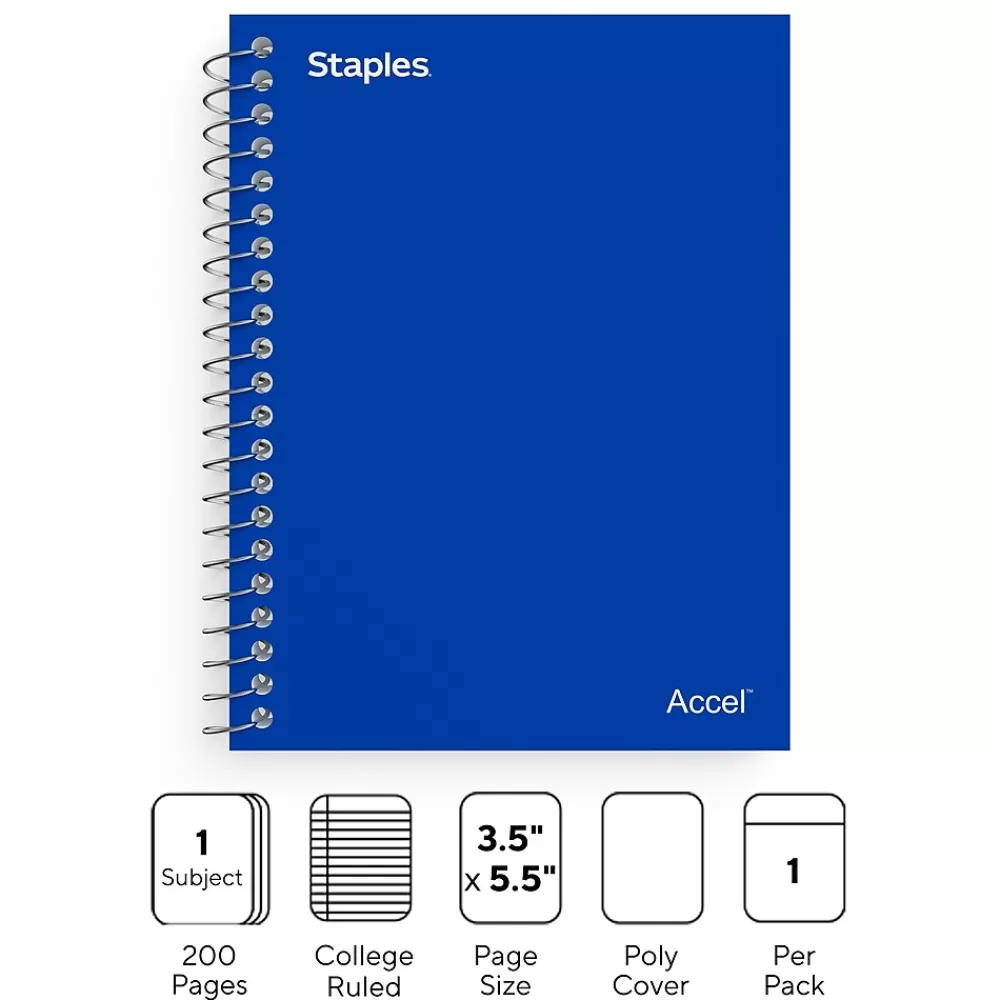 Staples Notebooks<® 1-Subject Professional Notebooks, 4.5" x 5.5", College Ruled, 200 Sheets, Assorted (12891-CC)
