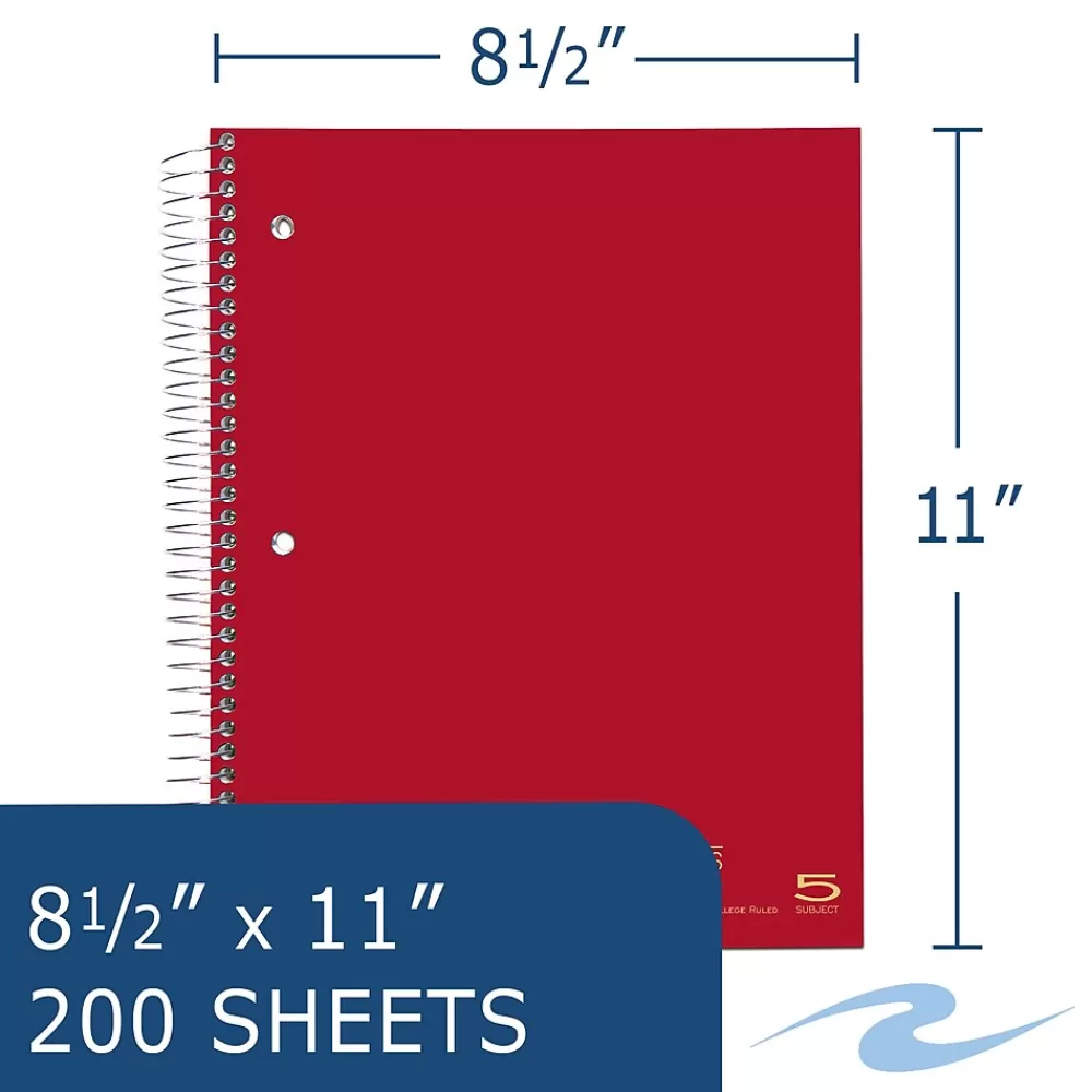 Staples Subject Notebooks<5-Subject Subject Notebooks, 8.5" x 11", College Ruled, 200 Sheets (11197)