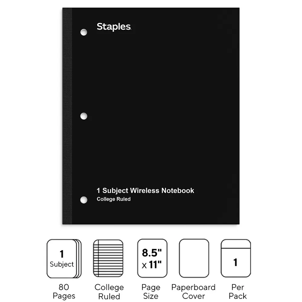 Staples Subject Notebooks<® 1-Subject Subject Notebooks, 8.5" x 11", College Ruled, 100 Sheets, Assorted (27628/54896)