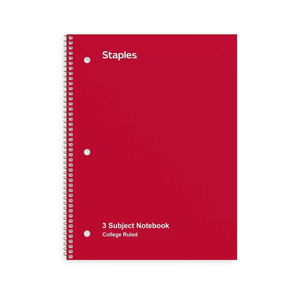 Staples Subject Notebooks<® 3-Subject Subject Notebooks, 8.5" x 11", College Ruled, 150 Sheets, Assorted (27524M)