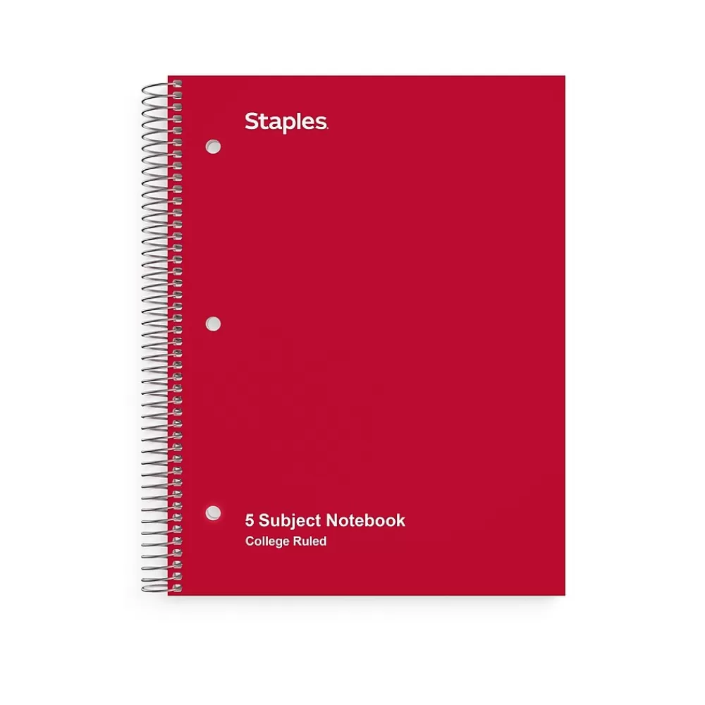Staples Subject Notebooks<® 5-Subject Subject Notebooks, 8.5" x 11", College Ruled, 200 Sheets, Assorted (10467M-CC)