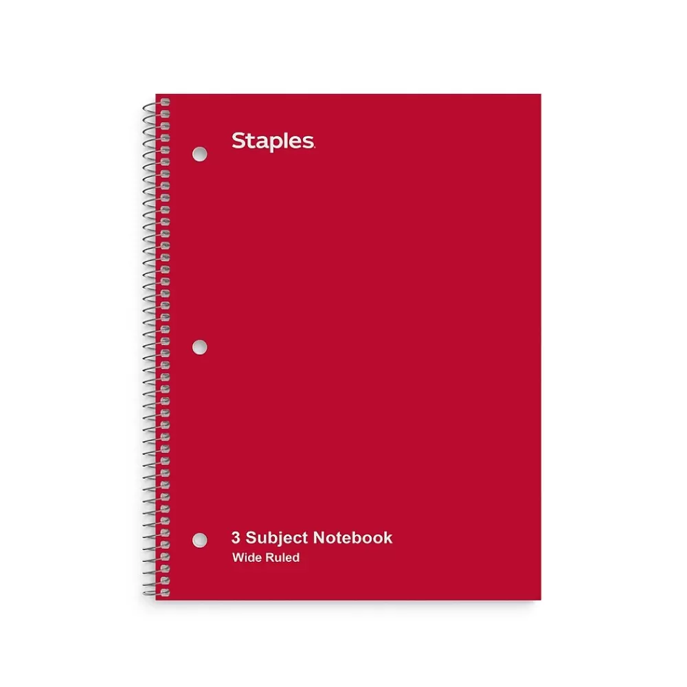 Staples Subject Notebooks<® 3-Subject Subject Notebooks, 8" x 10.5", Wide Ruled, 150 Sheets, Assorted Colors (14574M)