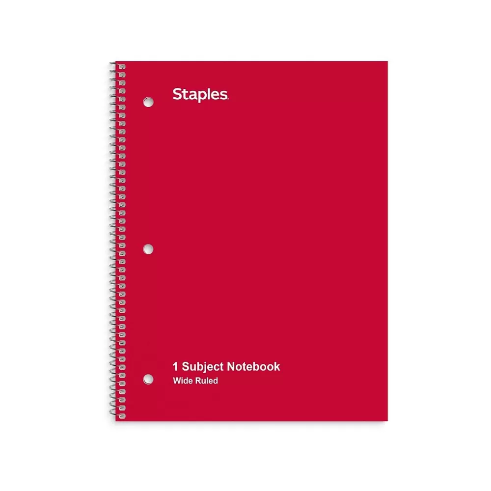 Staples Subject Notebooks<® 1-Subject Subject Notebooks, 8" x 10.5", Wide Ruled, 75 Sheets, Assorted Colors (54895B/27615)