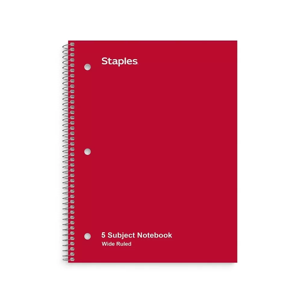 Staples Subject Notebooks<® 5-Subject Subject Notebooks, 8" x 10.5", Wide Ruled, 200 Sheets, Assorted Colors (52694M)