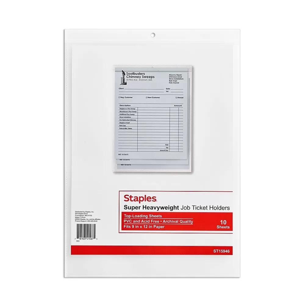 Staples Sheet Protectors<Super Heavy Weight Job Ticket Holder, 9" x 12", Clear, 10/Pack (15946-CC)