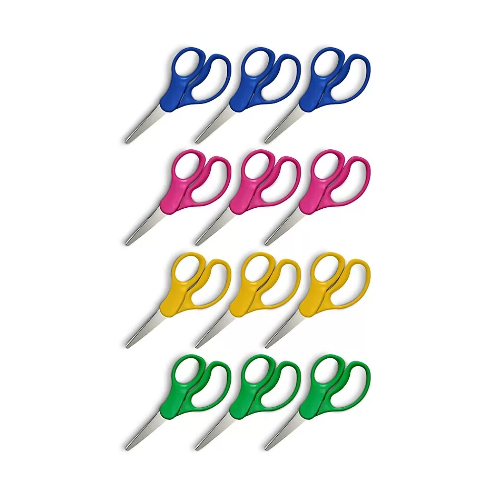 Staples Scissors<Teacher Pack 5" Kids Pointed Tip Stainless Steel Scissors, Straight Handle, Right & Left Handed, 12/Pack (TR55057)