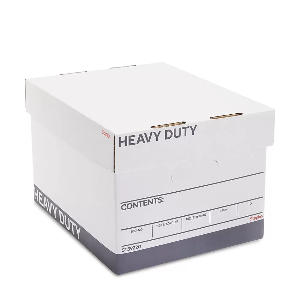 Staples File Storage<Triple Wall Heavy Duty File Box, Lift Off Lid, Letter/Legal, White/Gray, 12/Carton (TR59220)
