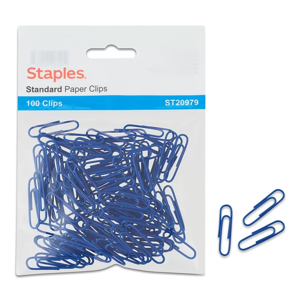 Staples Clips & Fasteners<® Vinyl-Coated Paper Clips, Blue, #1, 100/Pk