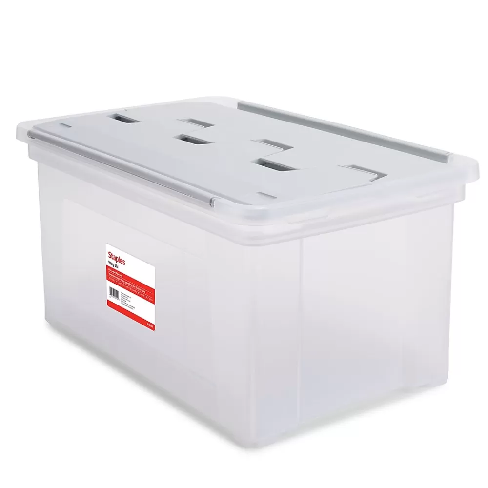 Staples File Storage<Wing Lid File Totes, Letter Size, Clear (140166/139585)
