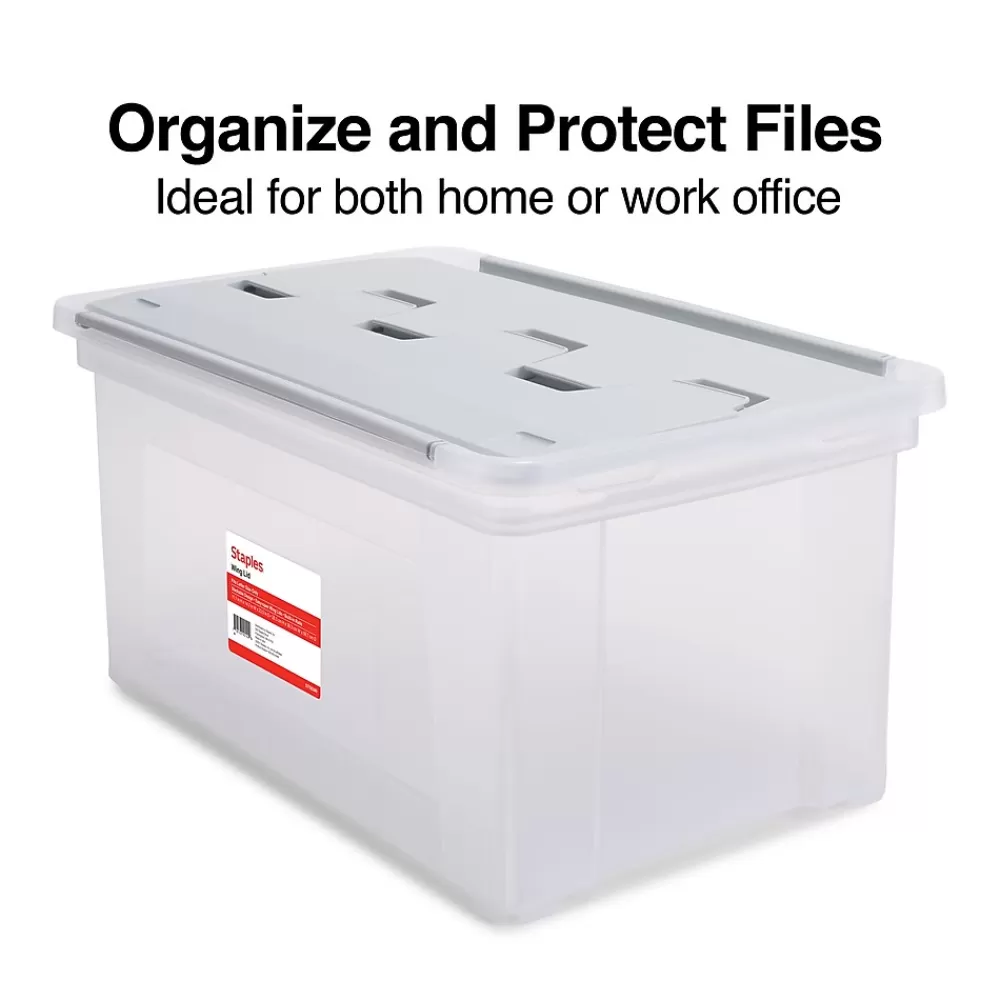 Staples File Storage<Wing Lid File Totes, Letter Size, Clear (140166/139585)