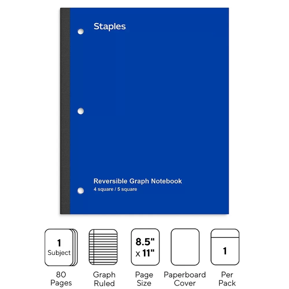 Staples Subject Notebooks<Wireless 1-Subject Notebook, 8.5" x 11", Graph Ruled, 80 Sheets, (ST58382)