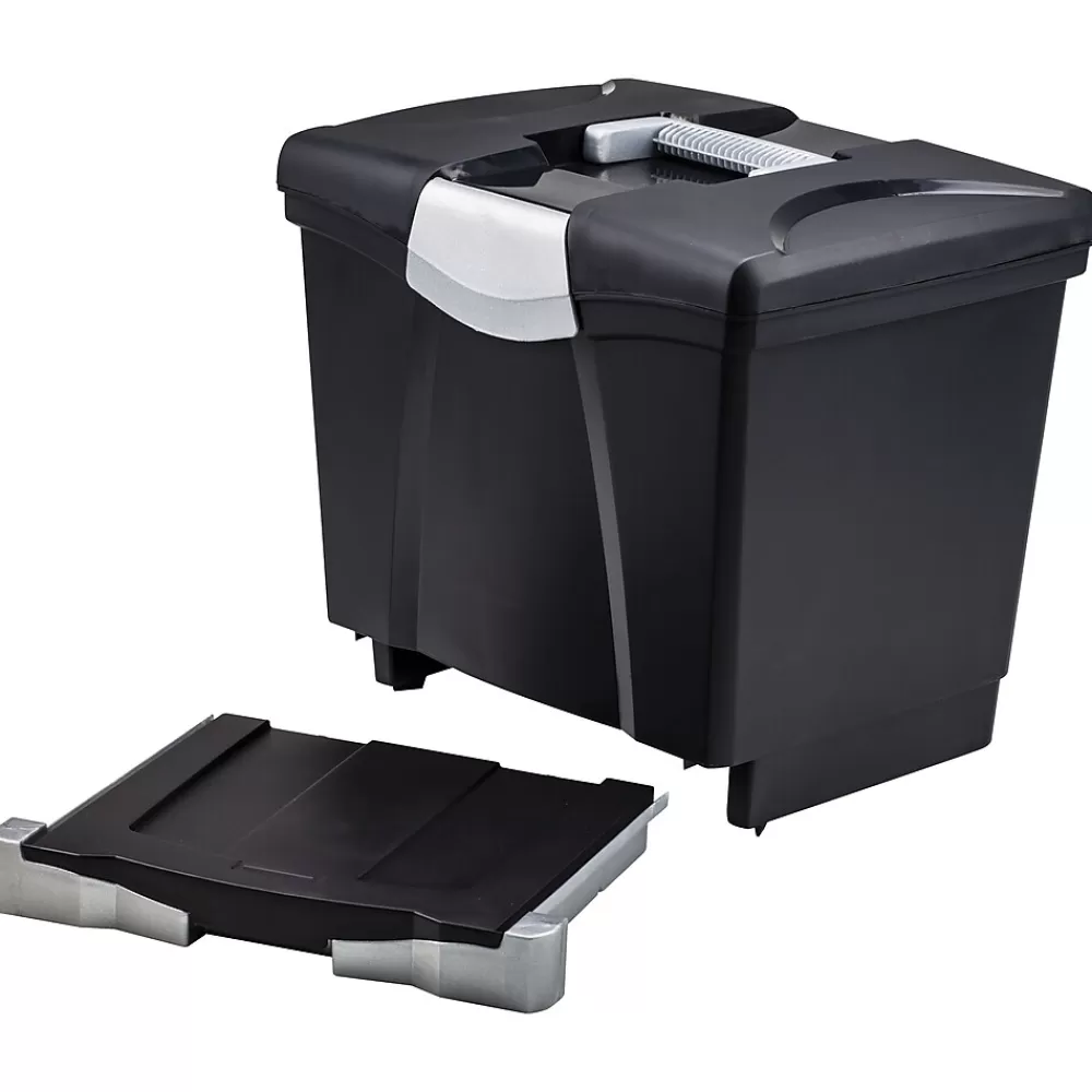Storex File Storage<File Box with Pull-Out Tray, Letter Size, Black (61523E02C)