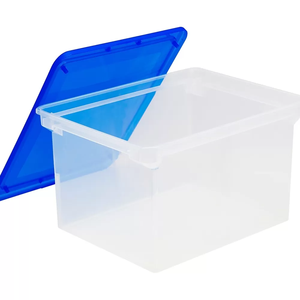 Storex File Storage<File Storage Box with Snap-On Lid, Letter/Legal Size, Clear/Blue (STX61508U01C)
